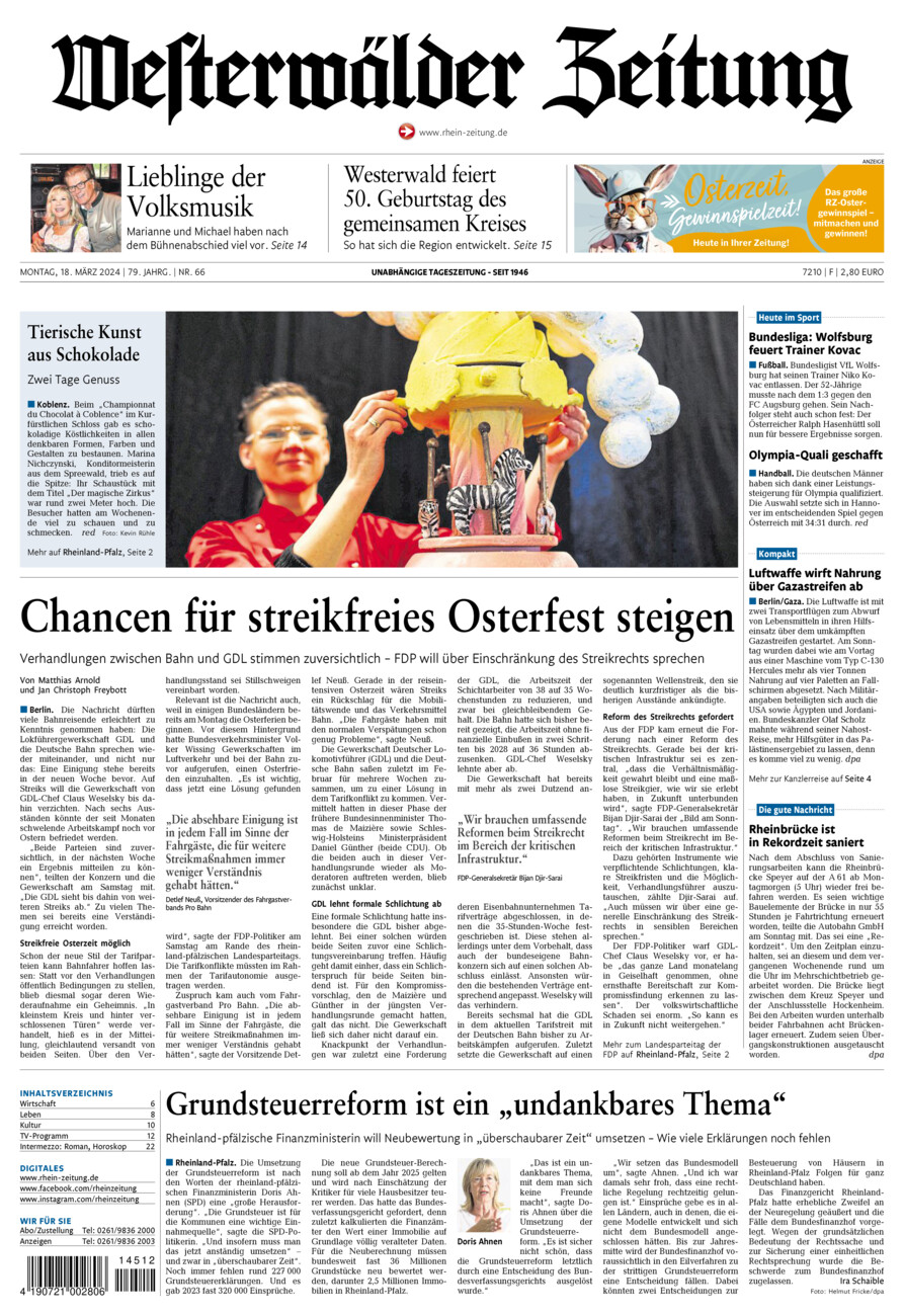 Westerwälder Zeitung vom Montag, 18.03.2024