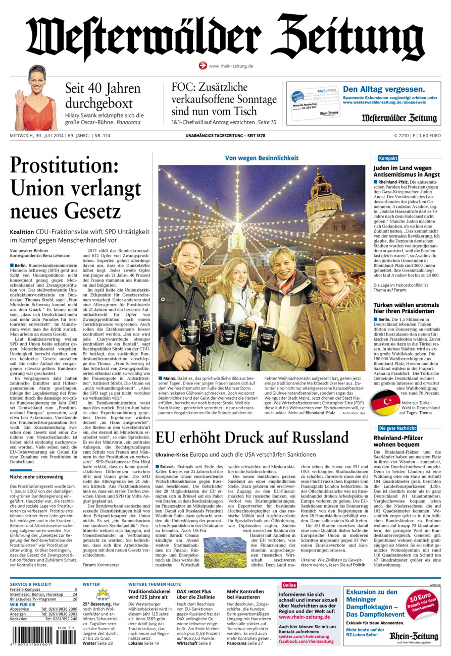 Westerwälder Zeitung vom Mittwoch, 30.07.2014