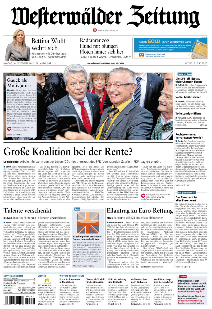 Westerwälder Zeitung vom Montag, 10.09.2012