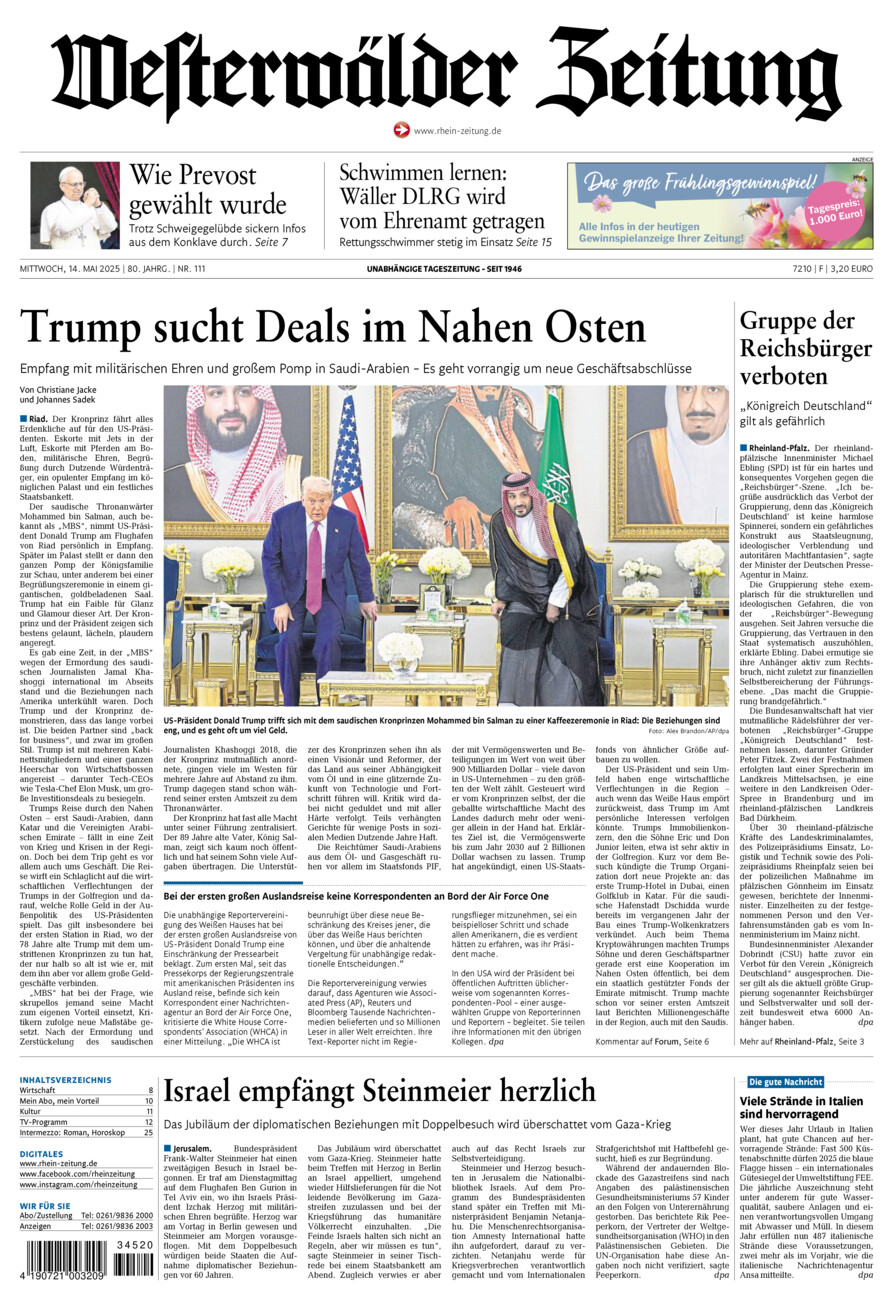 Westerwälder Zeitung vom Mittwoch, 14.05.2025