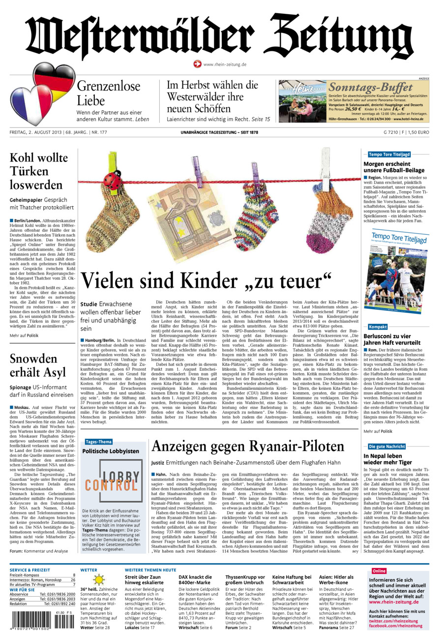 Westerwälder Zeitung vom Freitag, 02.08.2013