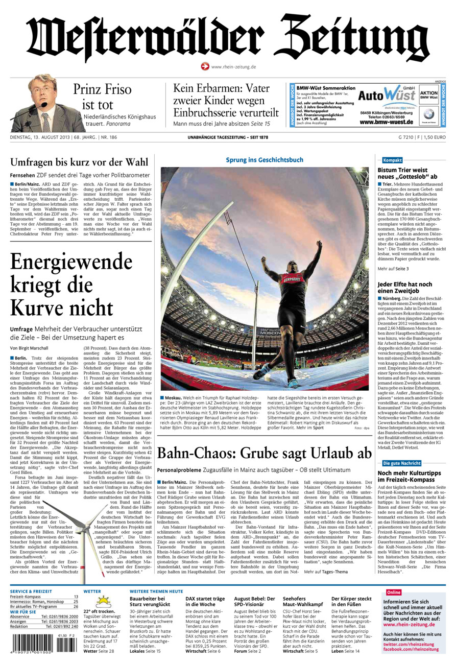 Westerwälder Zeitung vom Dienstag, 13.08.2013