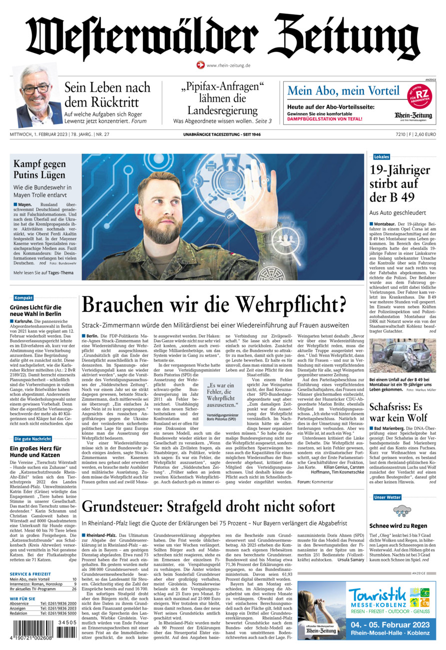 Westerwälder Zeitung vom Mittwoch, 01.02.2023