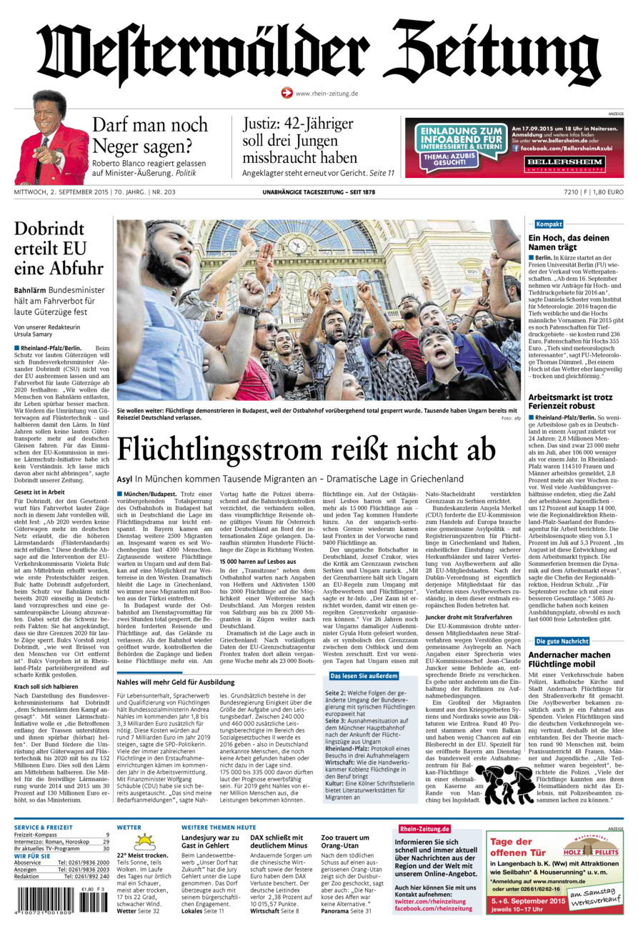 Westerwälder Zeitung vom Mittwoch, 02.09.2015