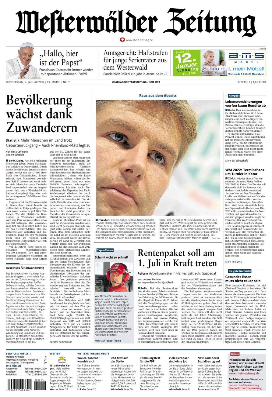 Westerwälder Zeitung vom Donnerstag, 09.01.2014