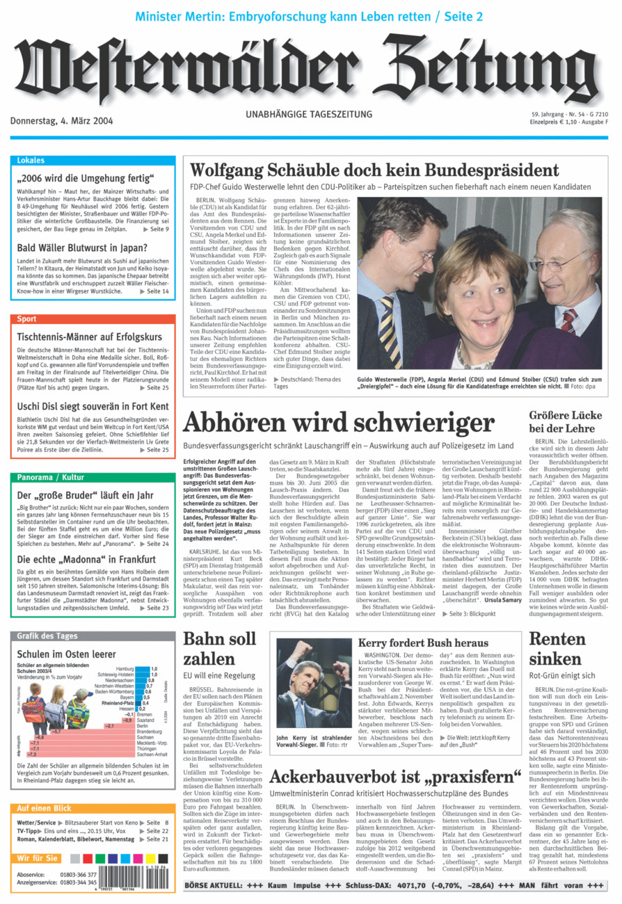 Westerwälder Zeitung vom Donnerstag, 04.03.2004