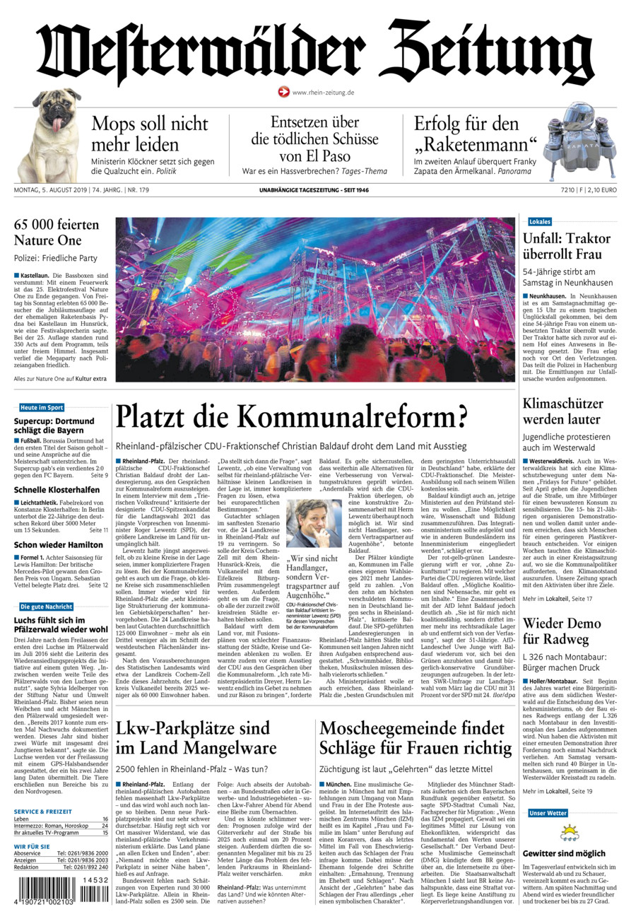Westerwälder Zeitung vom Montag, 05.08.2019