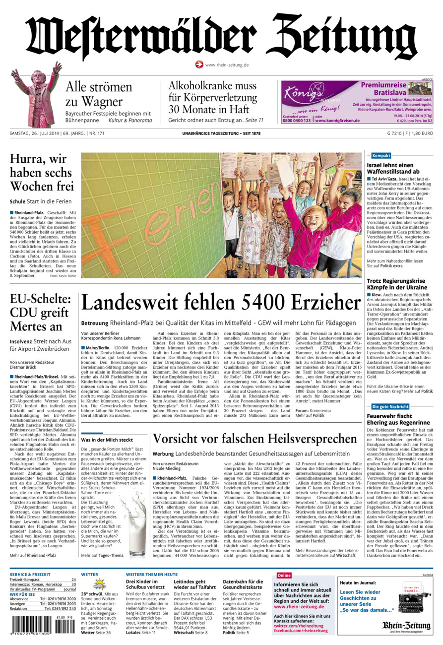 Westerwälder Zeitung vom Samstag, 26.07.2014