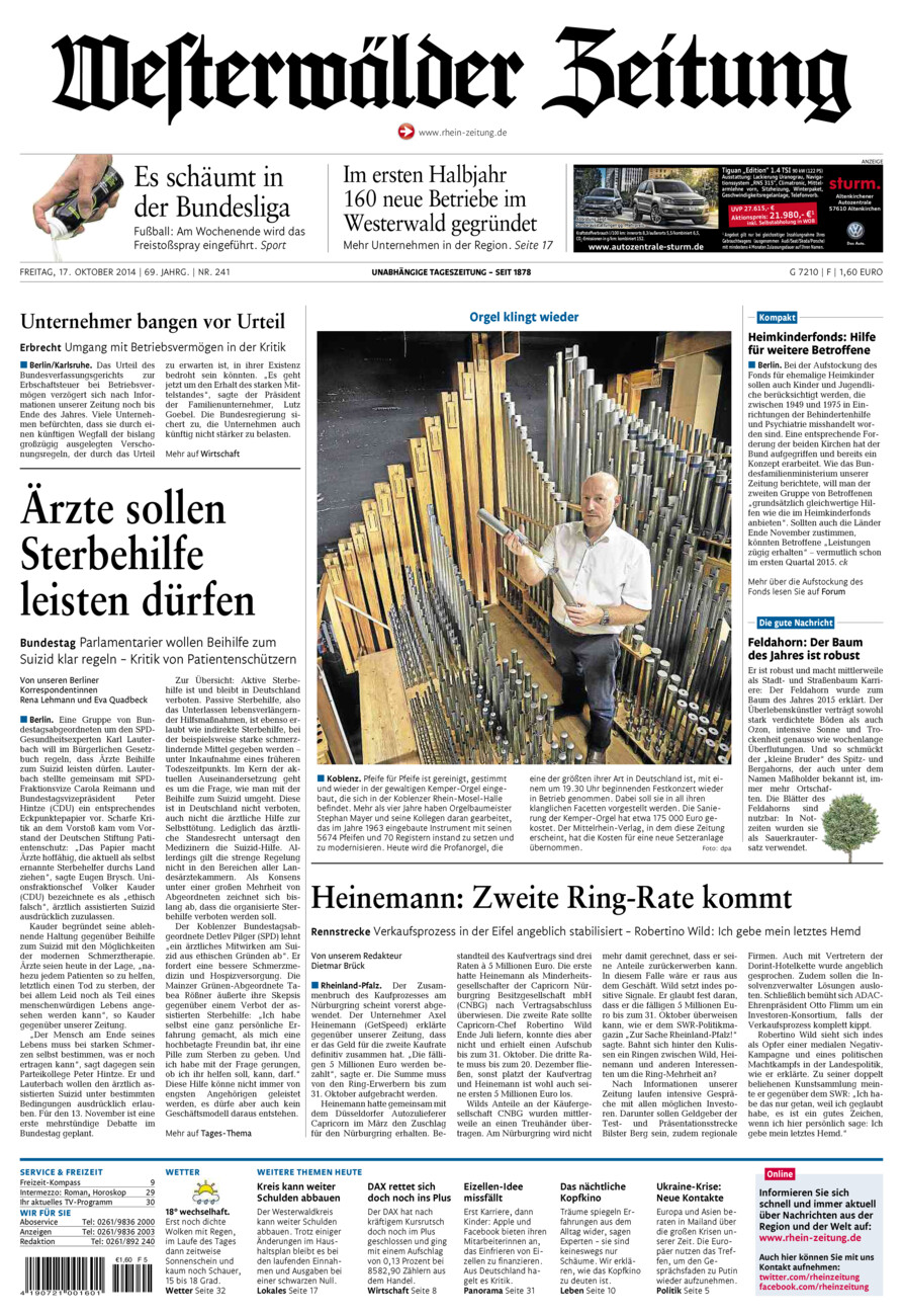 Westerwälder Zeitung vom Freitag, 17.10.2014