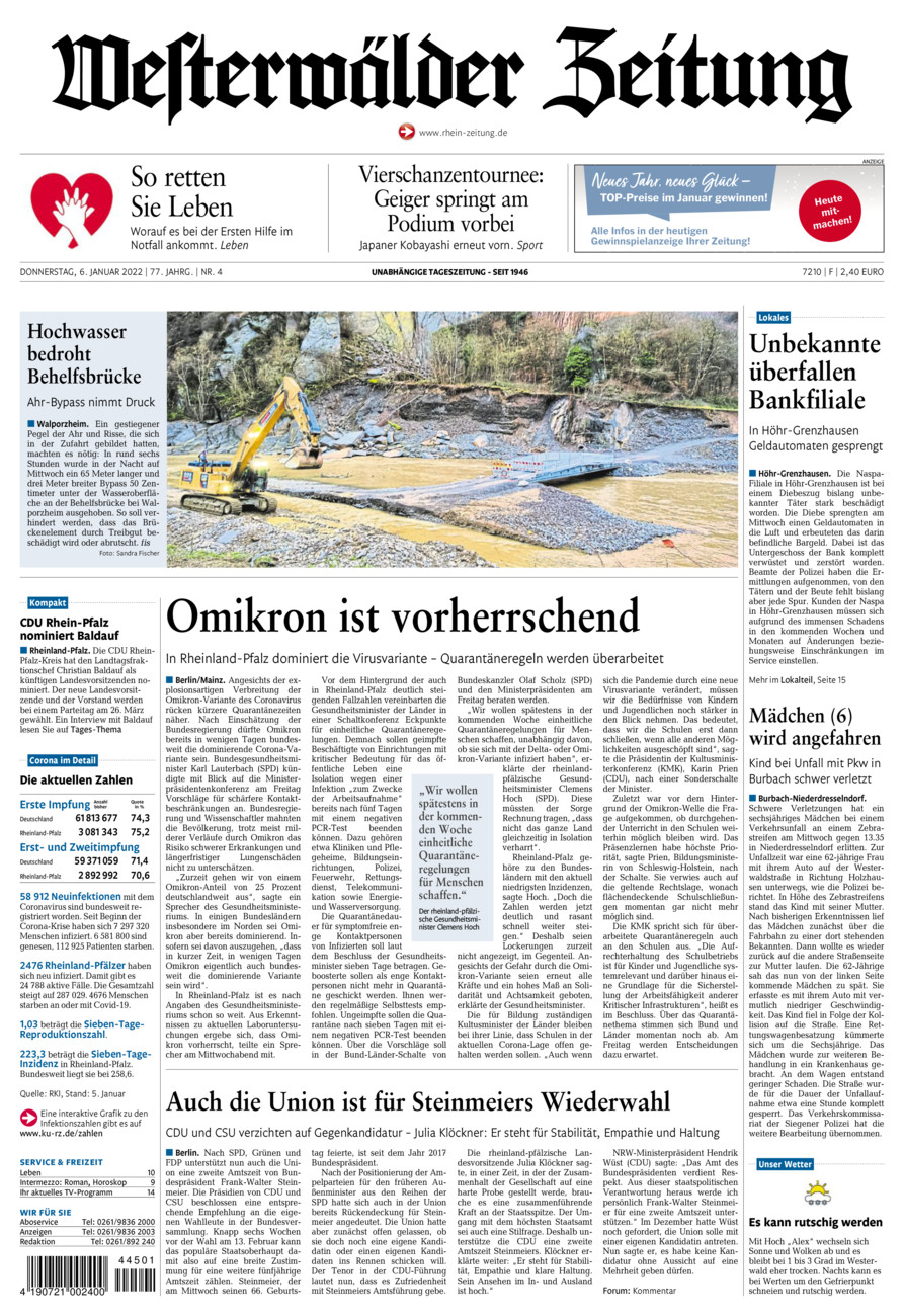 Westerwälder Zeitung vom Donnerstag, 06.01.2022