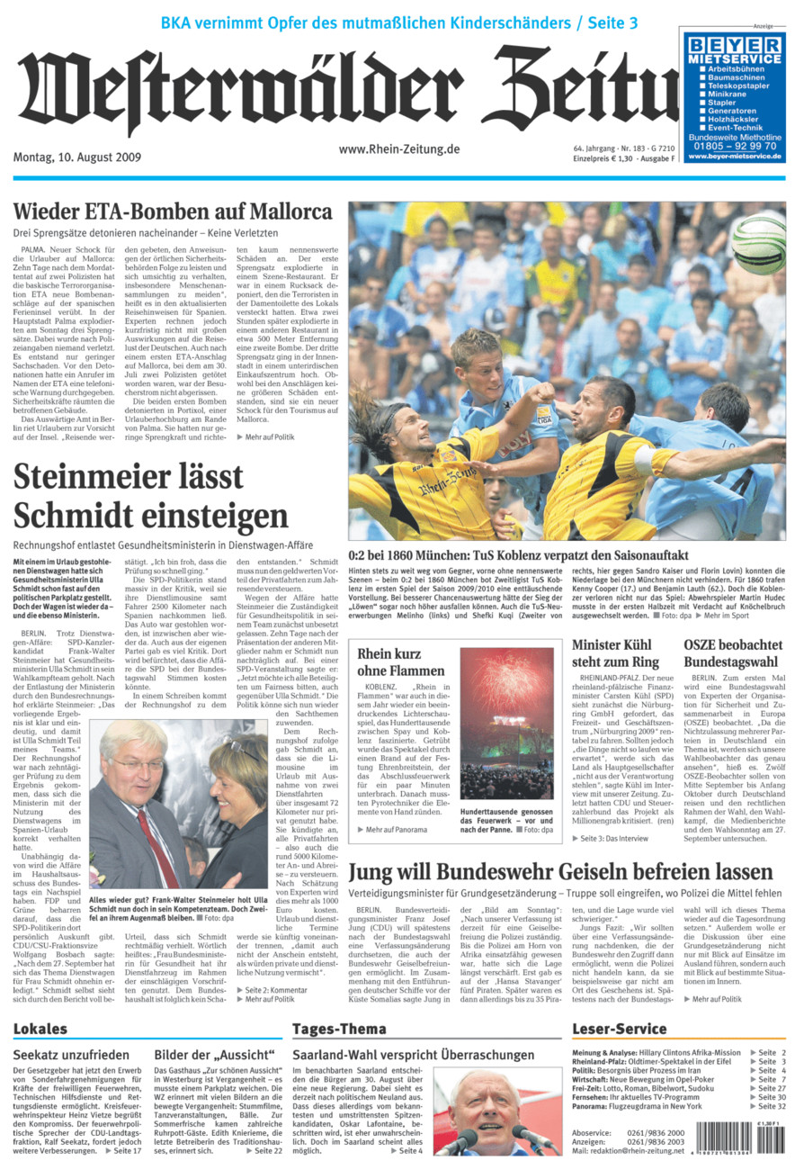 Westerwälder Zeitung vom Montag, 10.08.2009