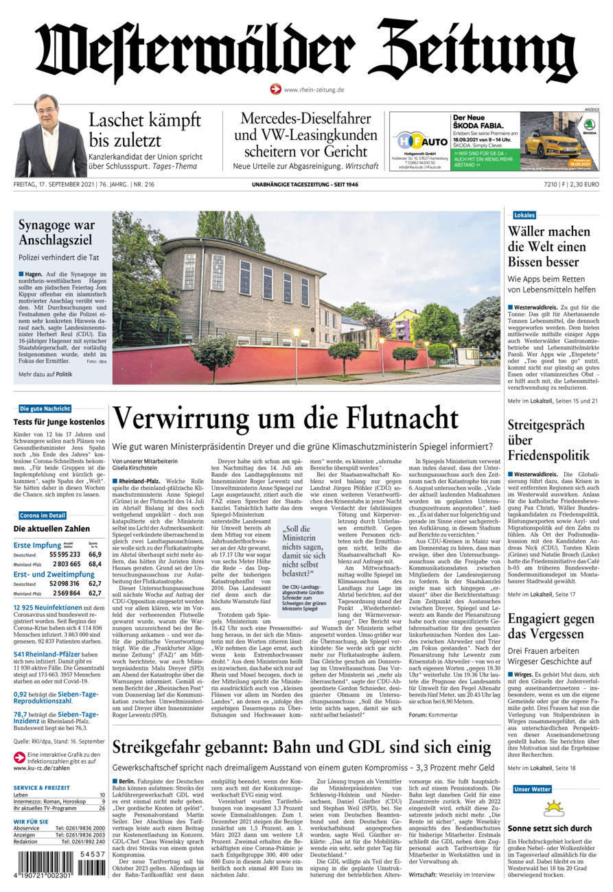 Westerwälder Zeitung vom Freitag, 17.09.2021