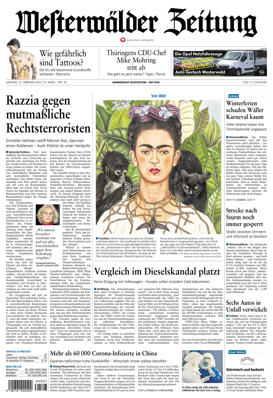 Westerwälder Zeitung vom Samstag, 15.02.2020