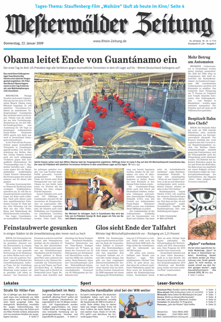 Westerwälder Zeitung vom Donnerstag, 22.01.2009