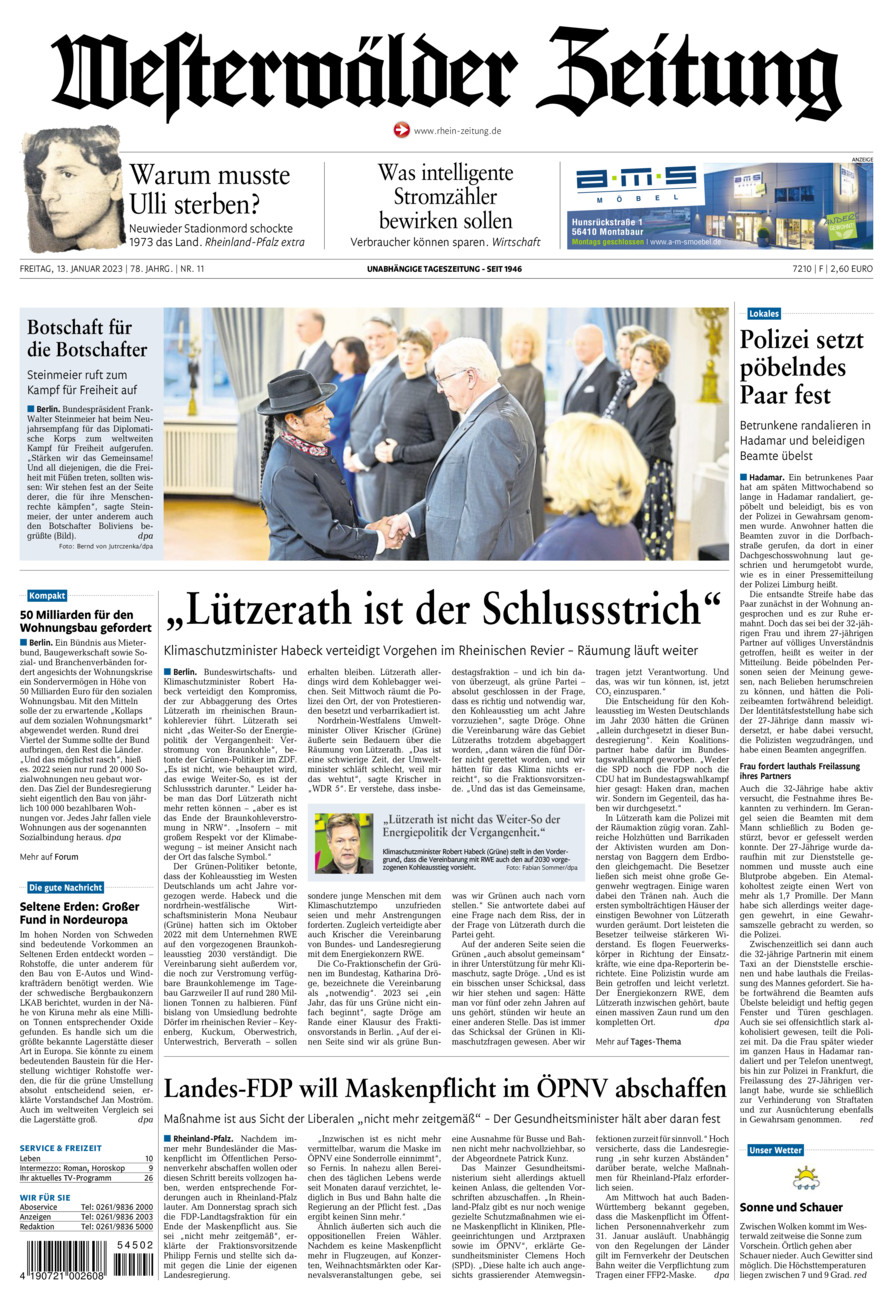 Westerwälder Zeitung vom Freitag, 13.01.2023
