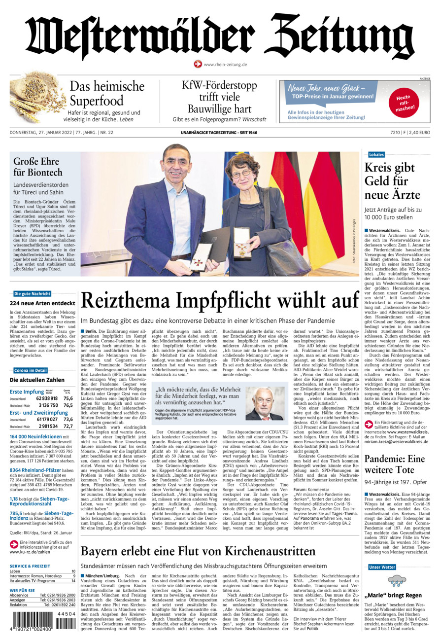 Westerwälder Zeitung vom Donnerstag, 27.01.2022