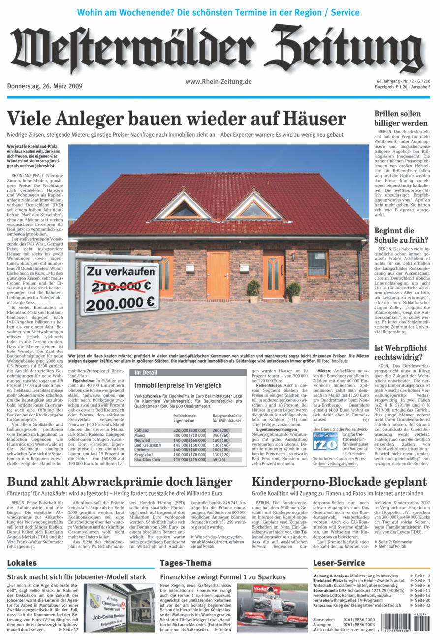 Westerwälder Zeitung vom Donnerstag, 26.03.2009