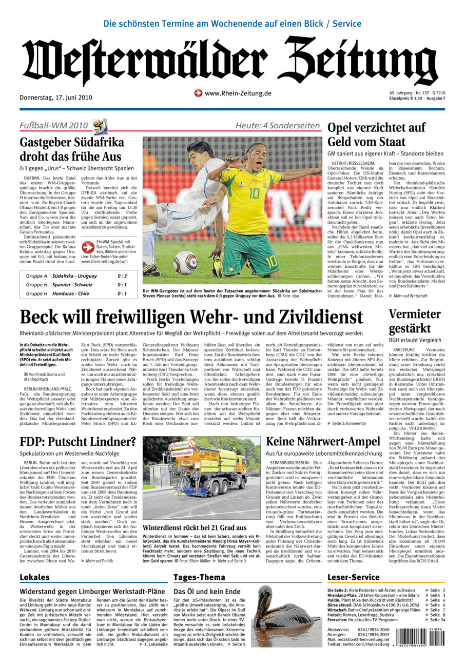 Westerwälder Zeitung vom Donnerstag, 17.06.2010