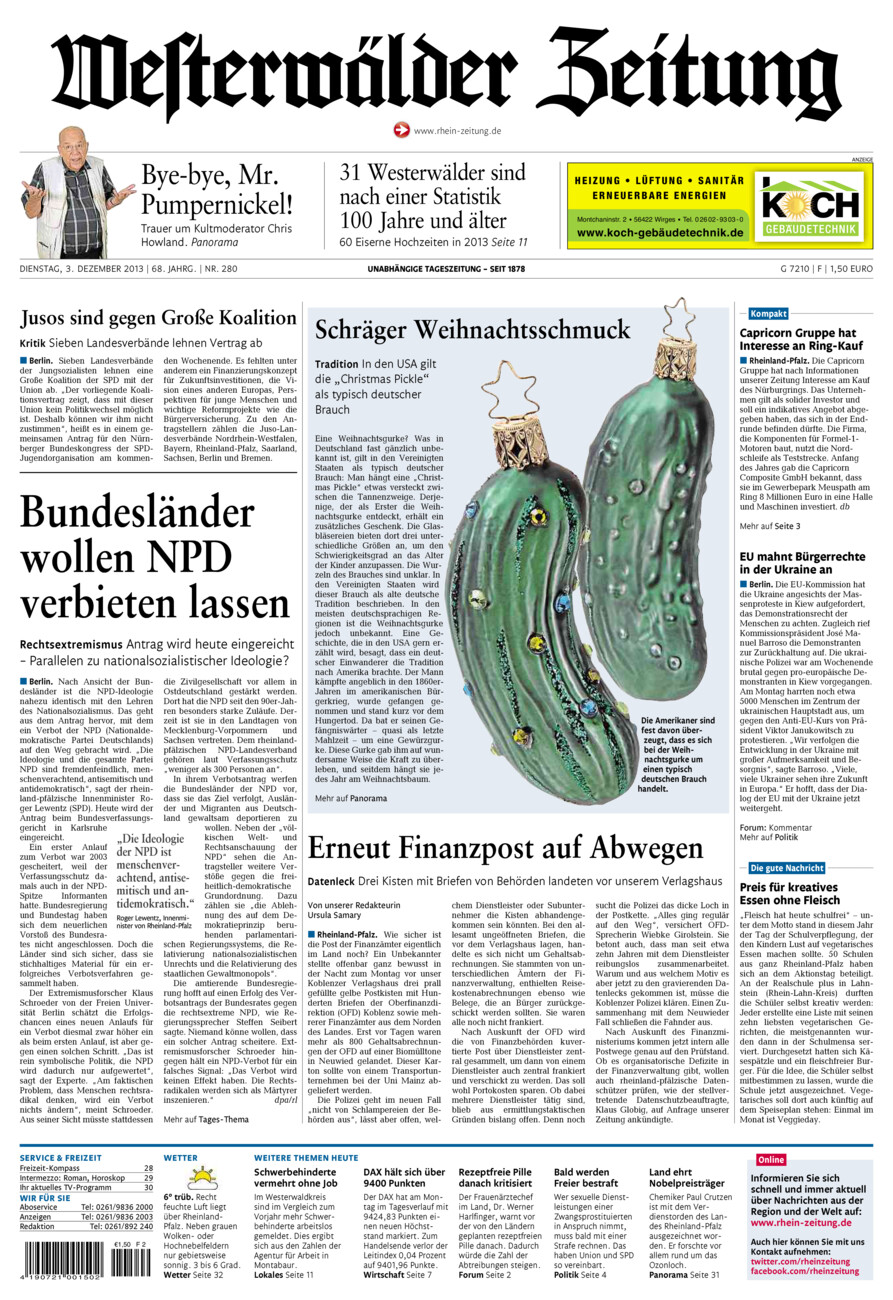 Westerwälder Zeitung vom Dienstag, 03.12.2013