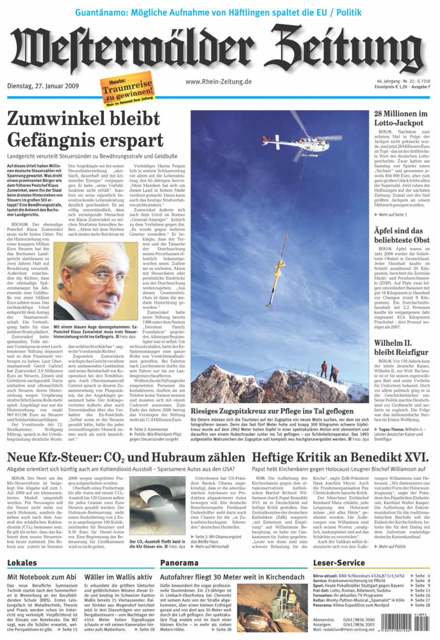 Westerwälder Zeitung vom Dienstag, 27.01.2009