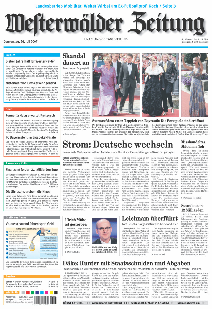 Westerwälder Zeitung vom Donnerstag, 26.07.2007