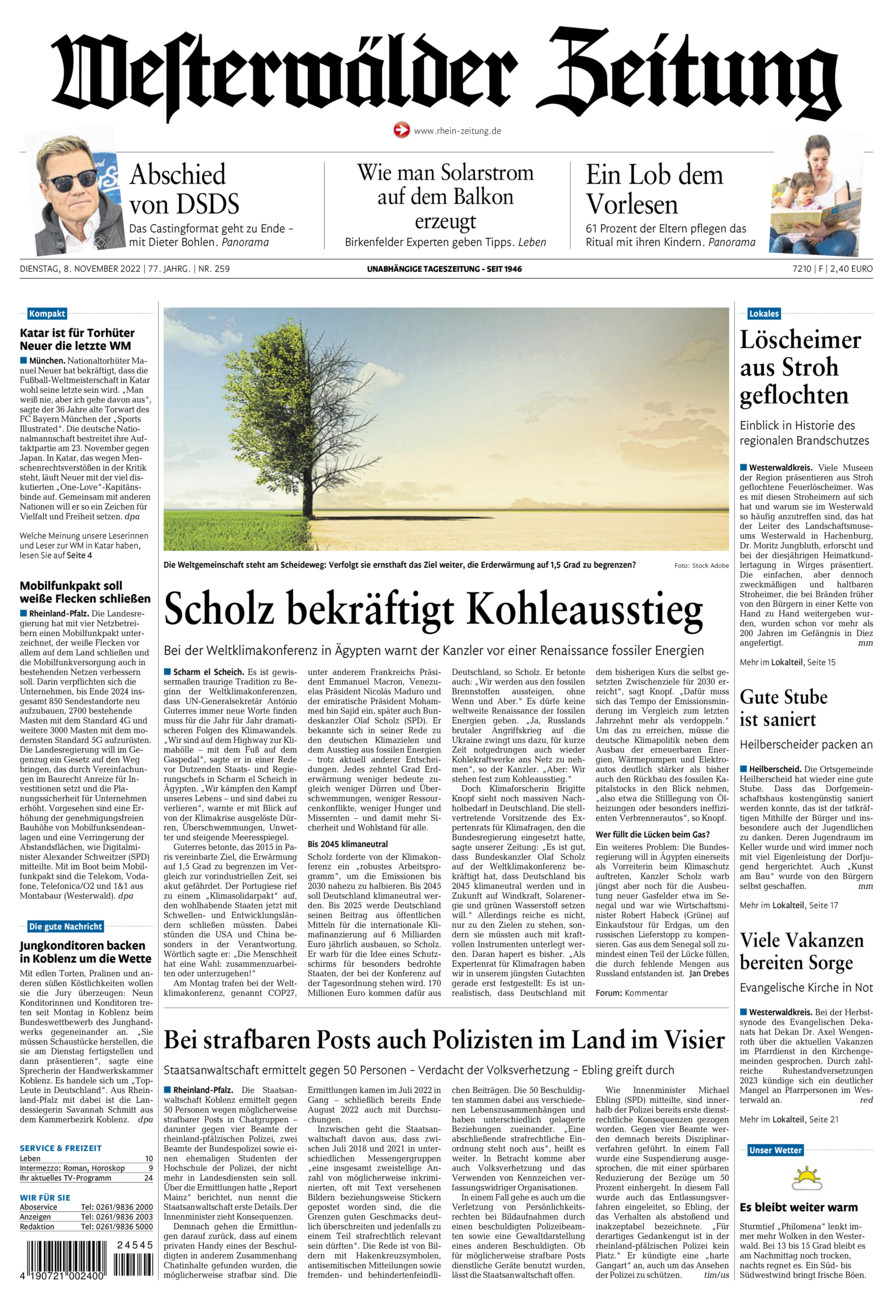 Westerwälder Zeitung vom Dienstag, 08.11.2022