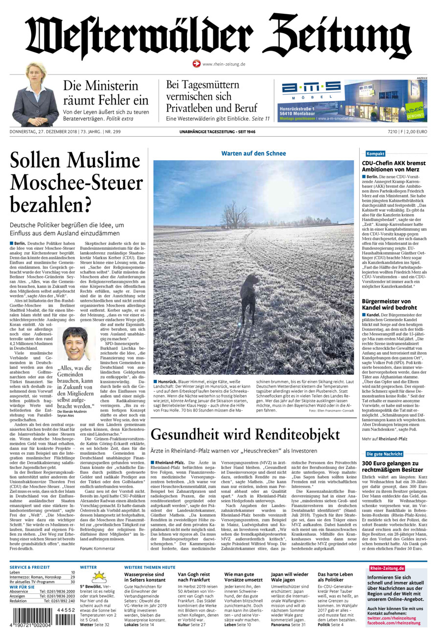 Westerwälder Zeitung vom Donnerstag, 27.12.2018