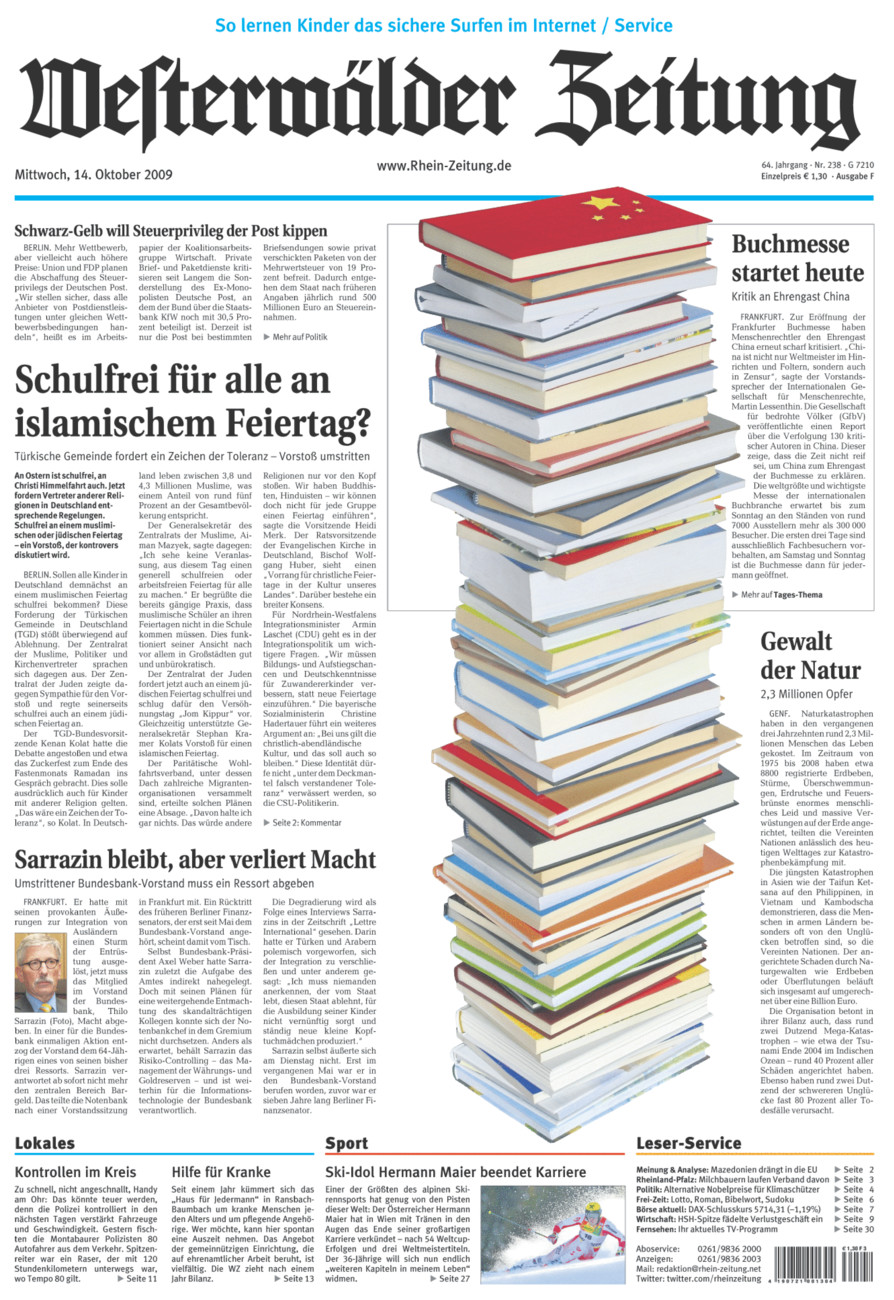 Westerwälder Zeitung vom Mittwoch, 14.10.2009
