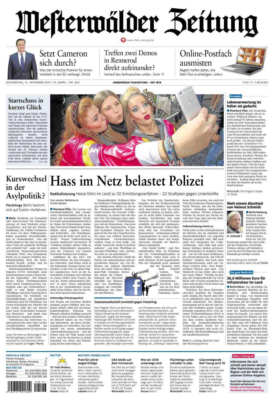 Westerwälder Zeitung vom Donnerstag, 12.11.2015