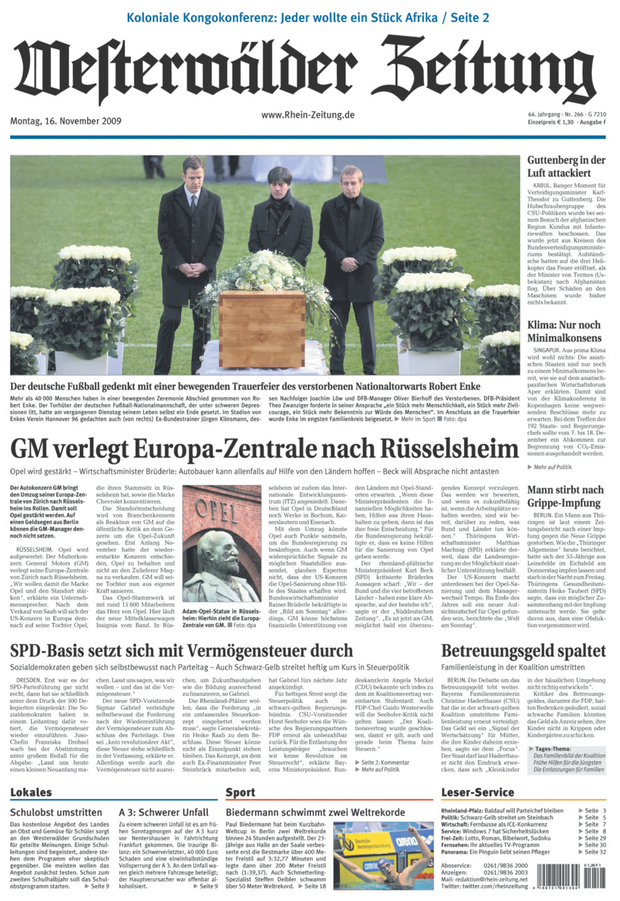 Westerwälder Zeitung vom Montag, 16.11.2009