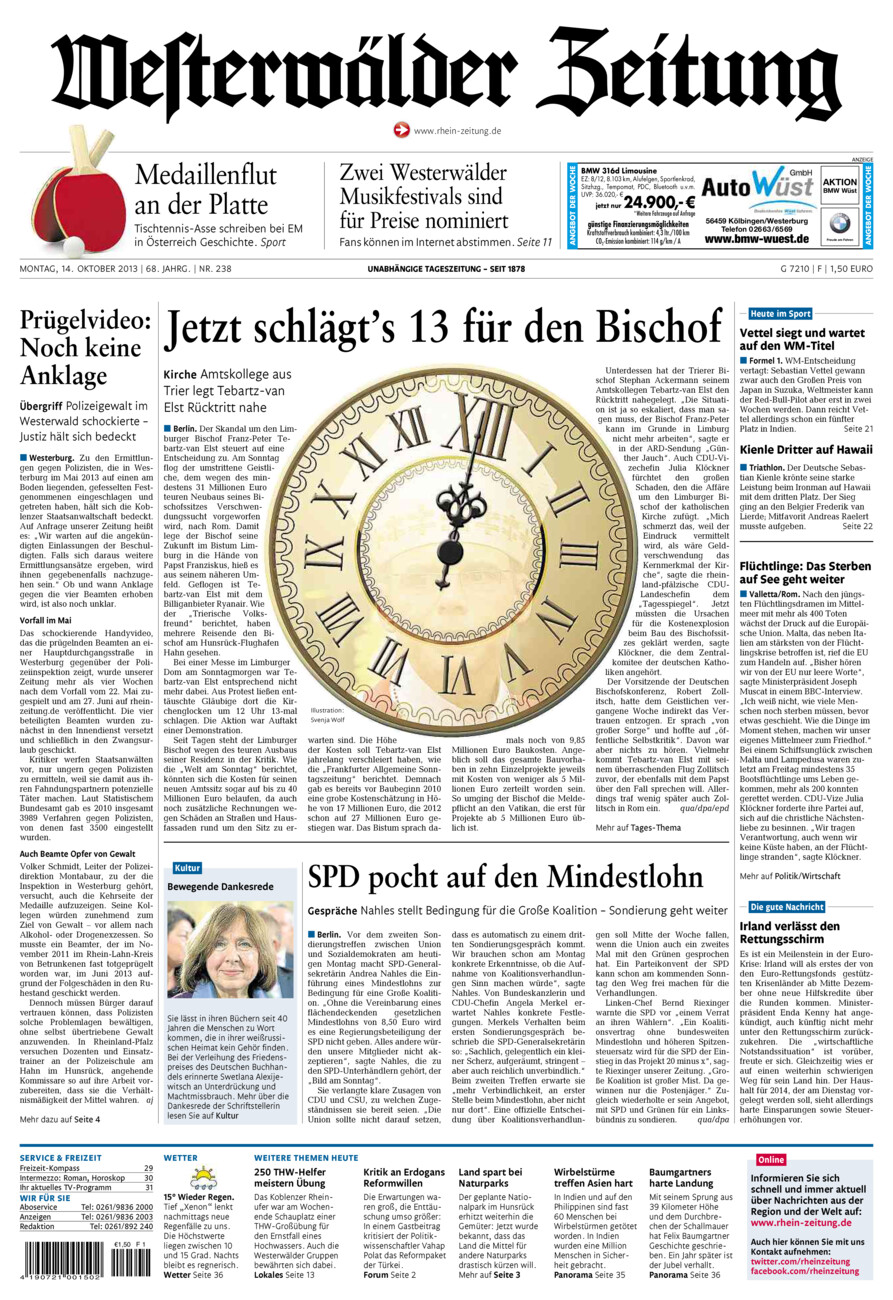 Westerwälder Zeitung vom Montag, 14.10.2013
