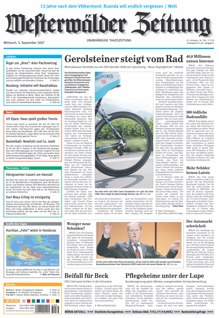 Westerwälder Zeitung vom Mittwoch, 05.09.2007