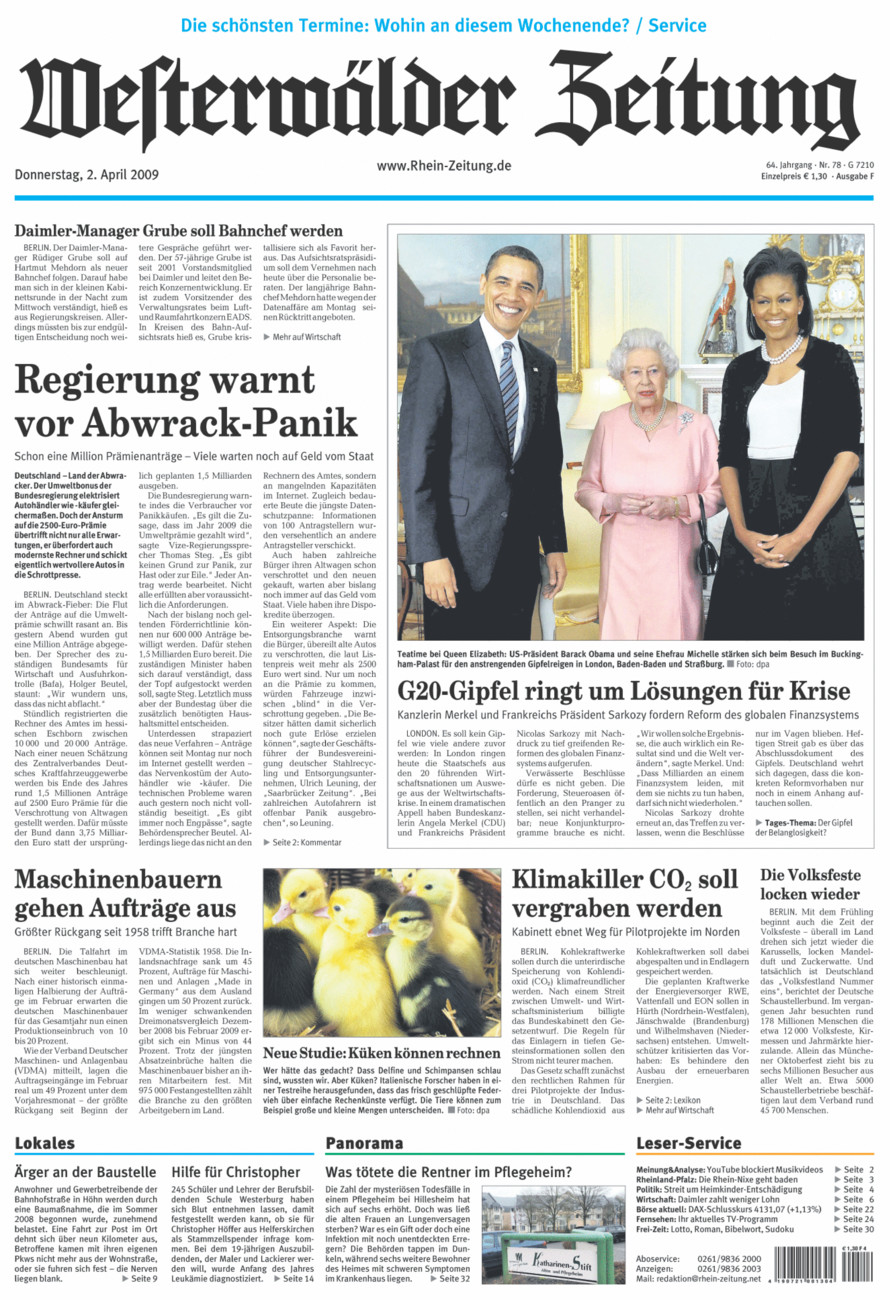 Westerwälder Zeitung vom Donnerstag, 02.04.2009