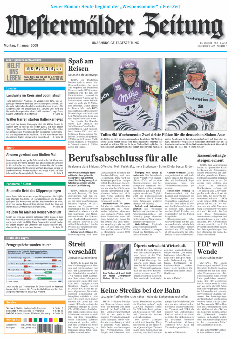 Westerwälder Zeitung vom Montag, 07.01.2008