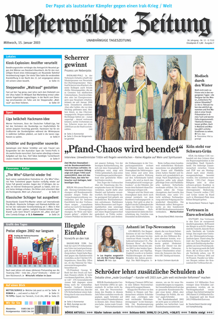 Westerwälder Zeitung vom Mittwoch, 15.01.2003