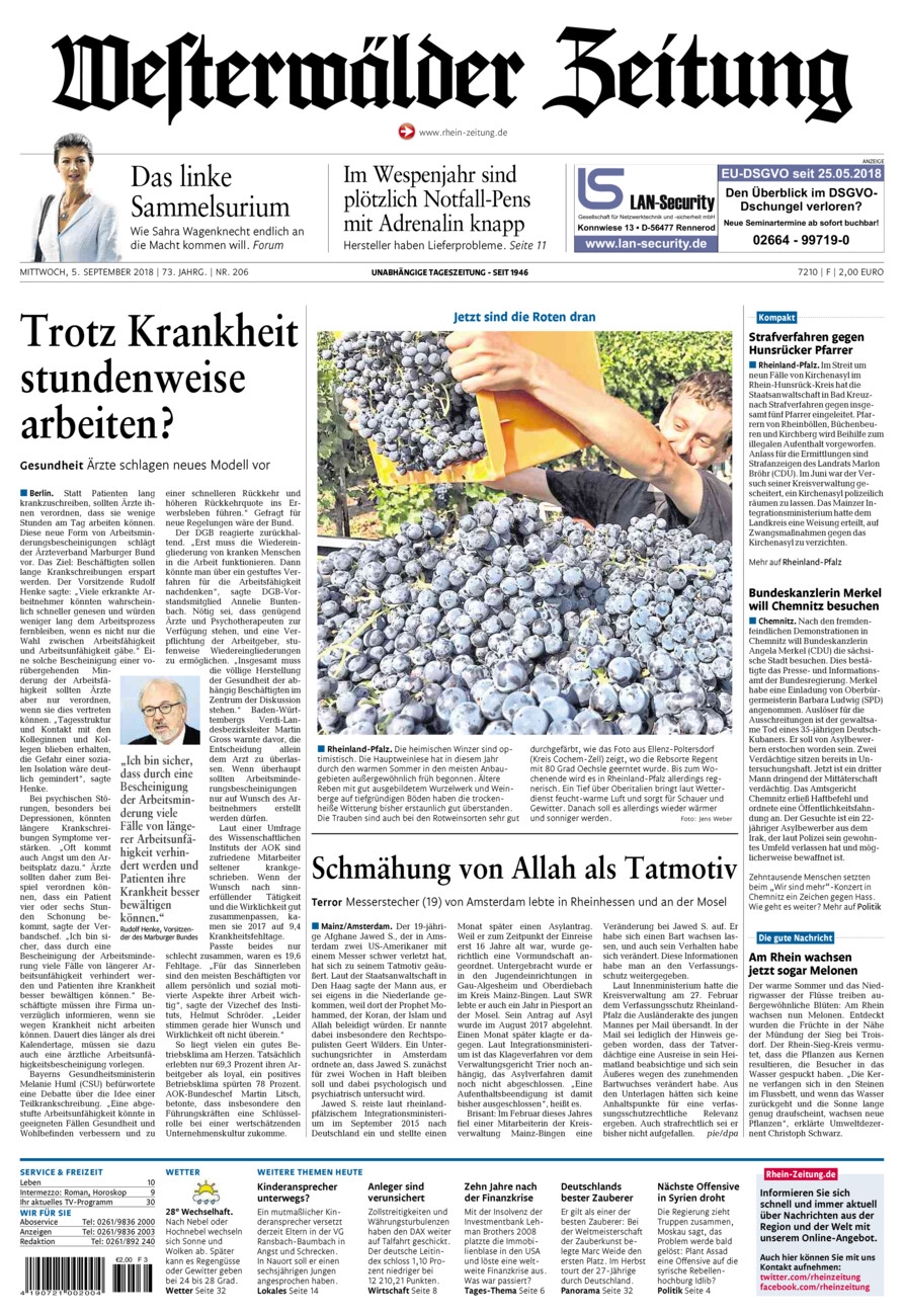 Westerwälder Zeitung vom Mittwoch, 05.09.2018