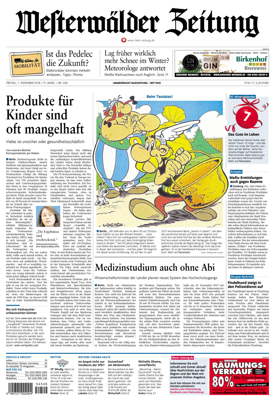 Westerwälder Zeitung vom Freitag, 07.12.2018