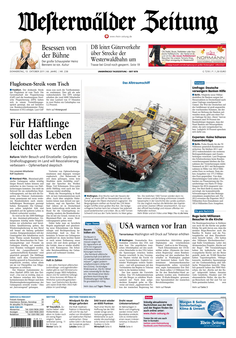 Westerwälder Zeitung vom Donnerstag, 13.10.2011