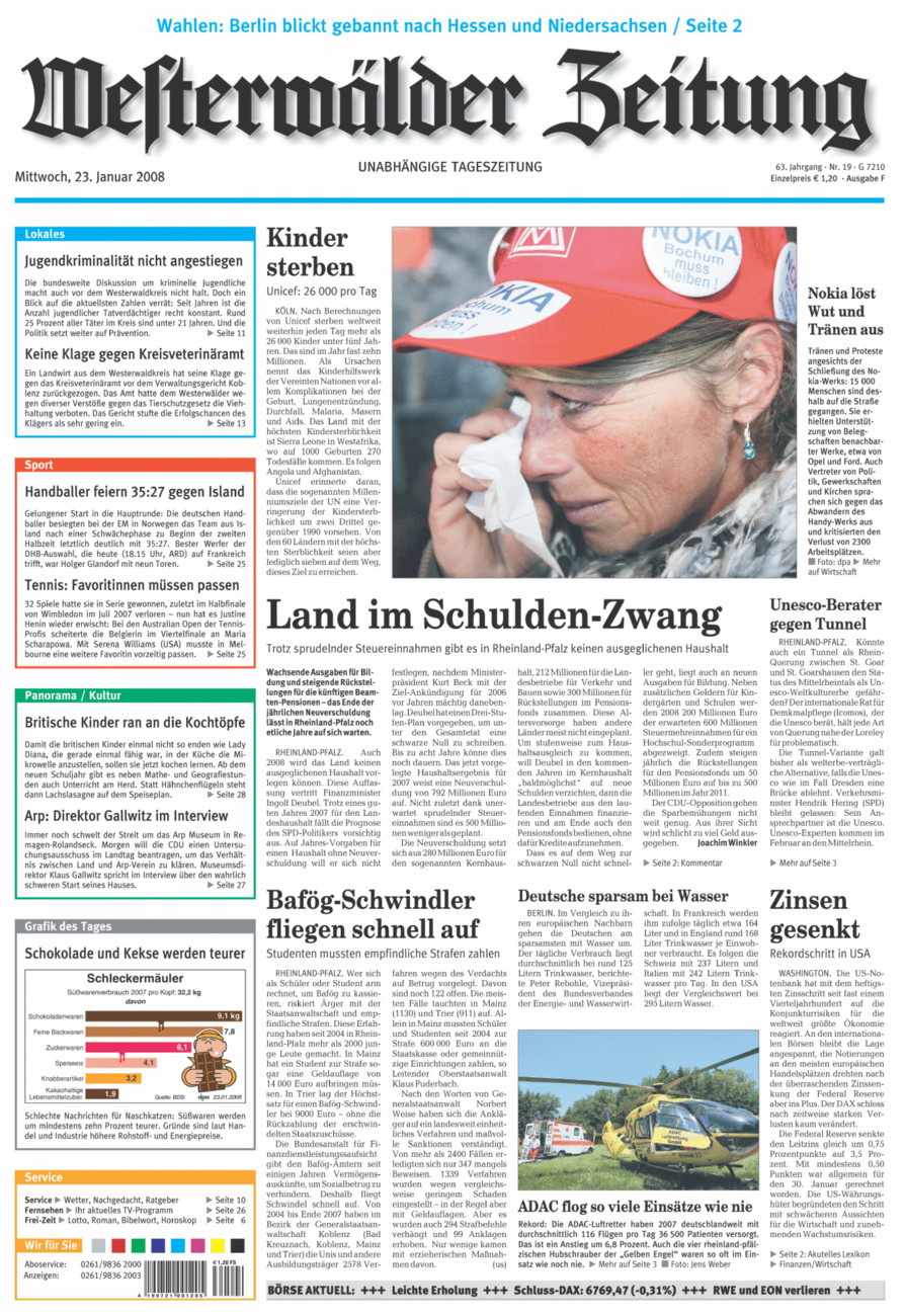 Westerwälder Zeitung vom Mittwoch, 23.01.2008