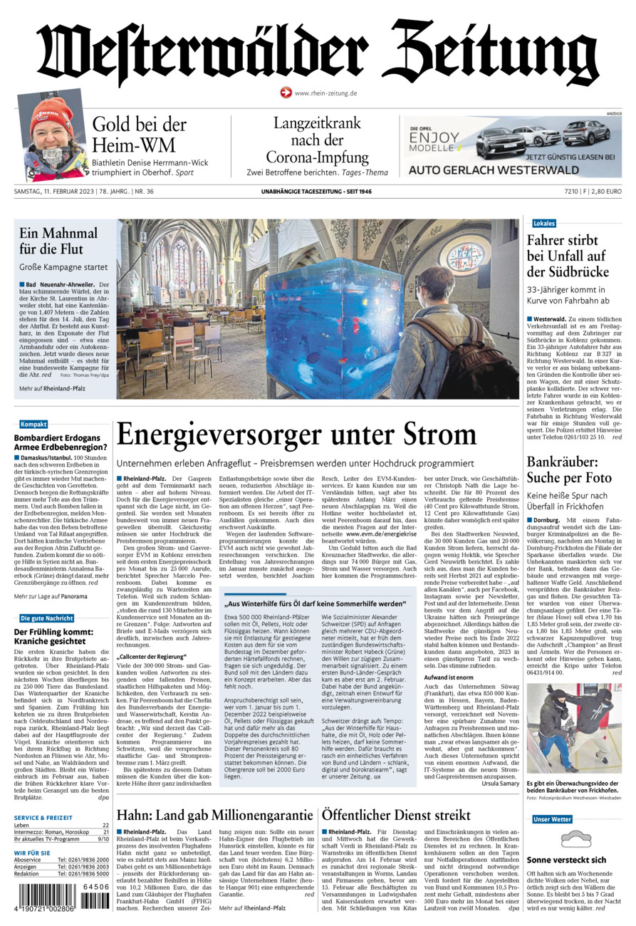 Westerwälder Zeitung vom Samstag, 11.02.2023