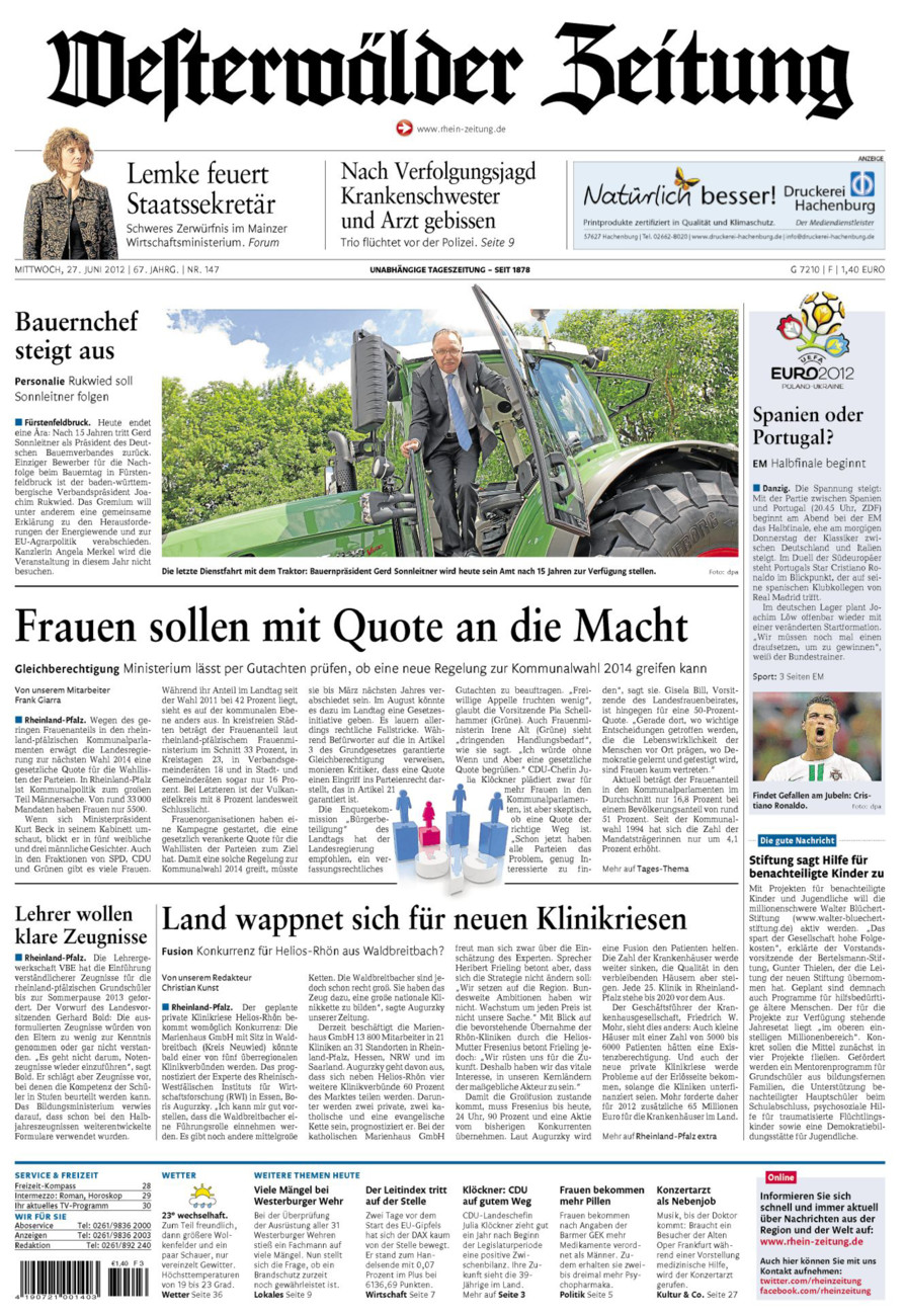 Westerwälder Zeitung vom Mittwoch, 27.06.2012