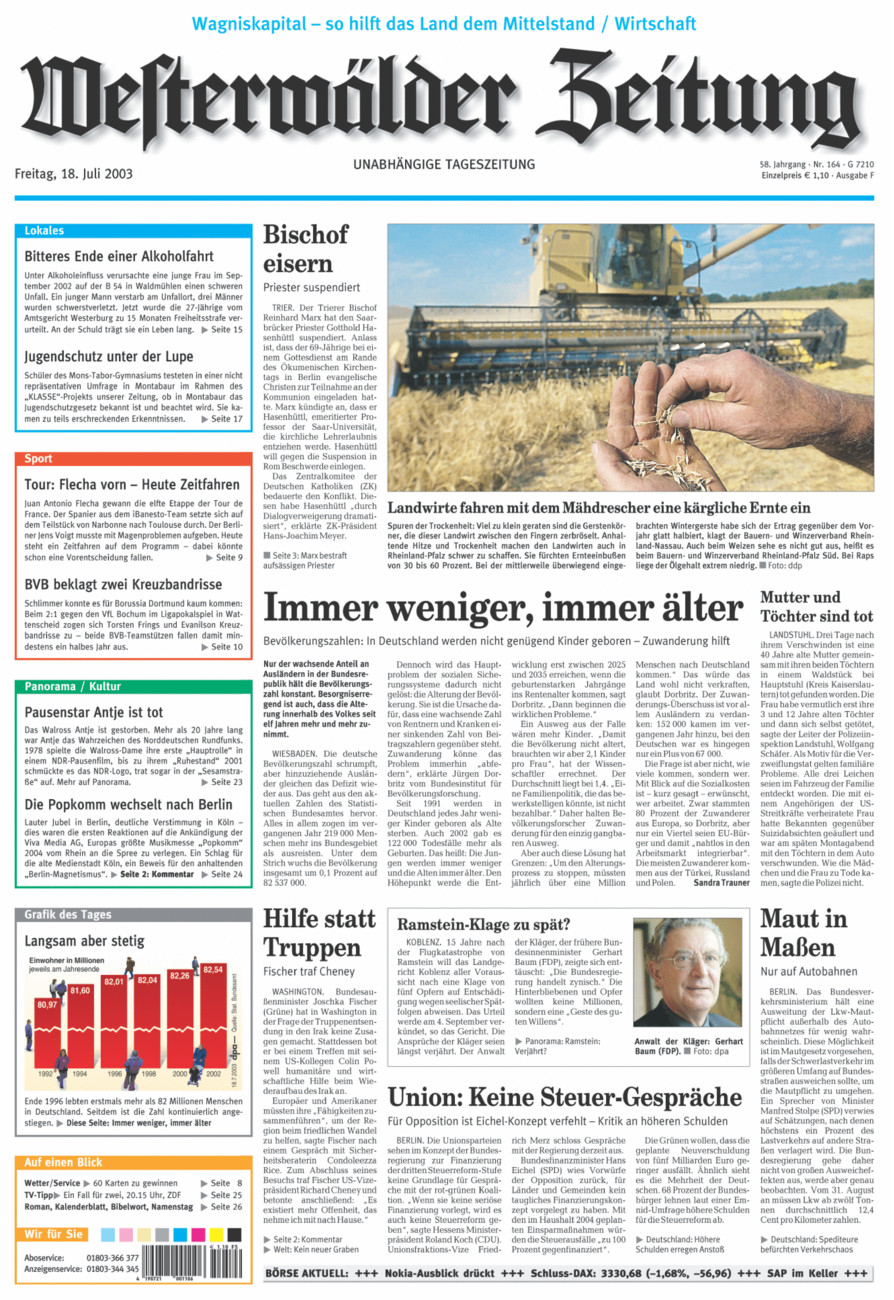 Westerwälder Zeitung vom Freitag, 18.07.2003