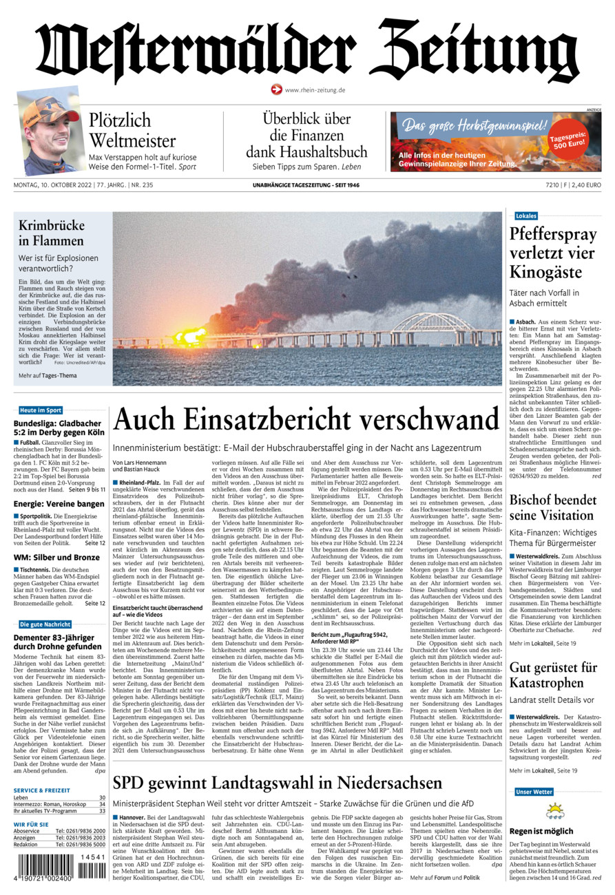 Westerwälder Zeitung vom Montag, 10.10.2022