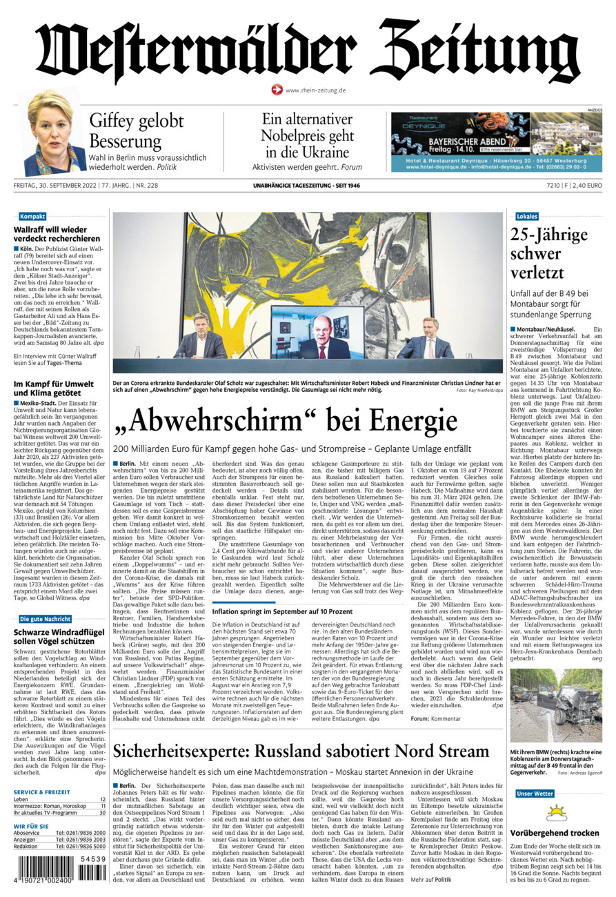 Westerwälder Zeitung vom Freitag, 30.09.2022