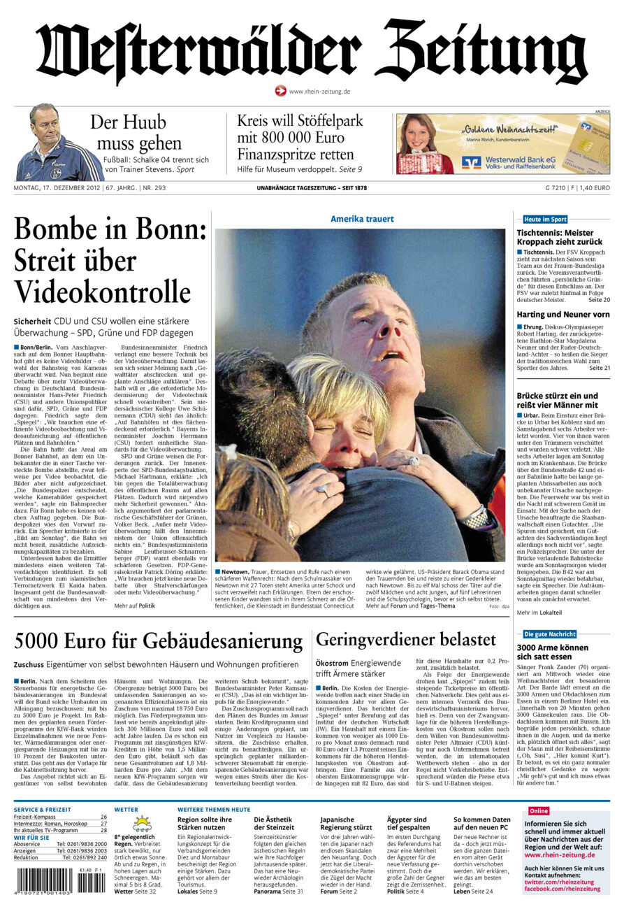 Westerwälder Zeitung vom Montag, 17.12.2012