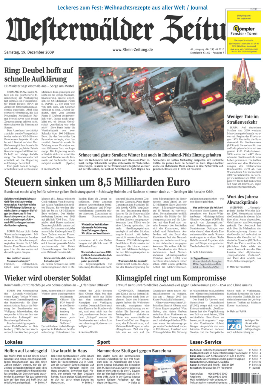 Westerwälder Zeitung vom Samstag, 19.12.2009