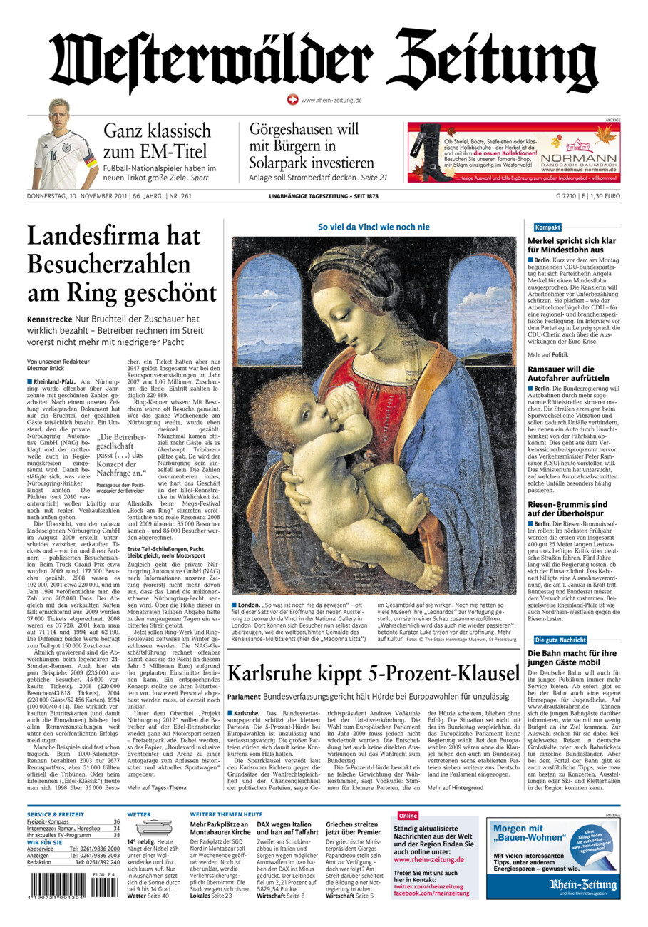 Westerwälder Zeitung vom Donnerstag, 10.11.2011