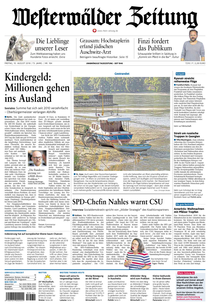 Westerwälder Zeitung vom Freitag, 10.08.2018