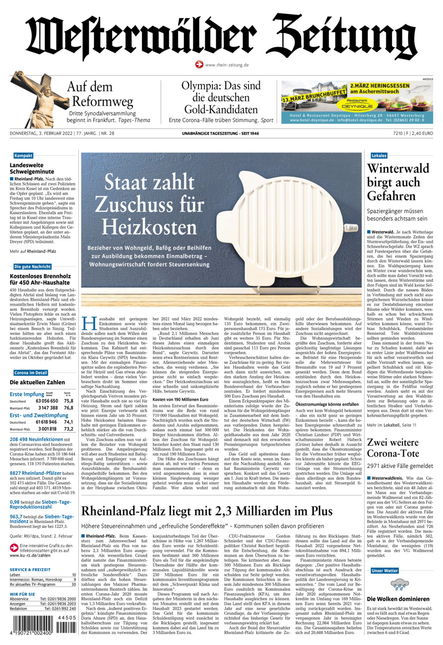 Westerwälder Zeitung vom Donnerstag, 03.02.2022