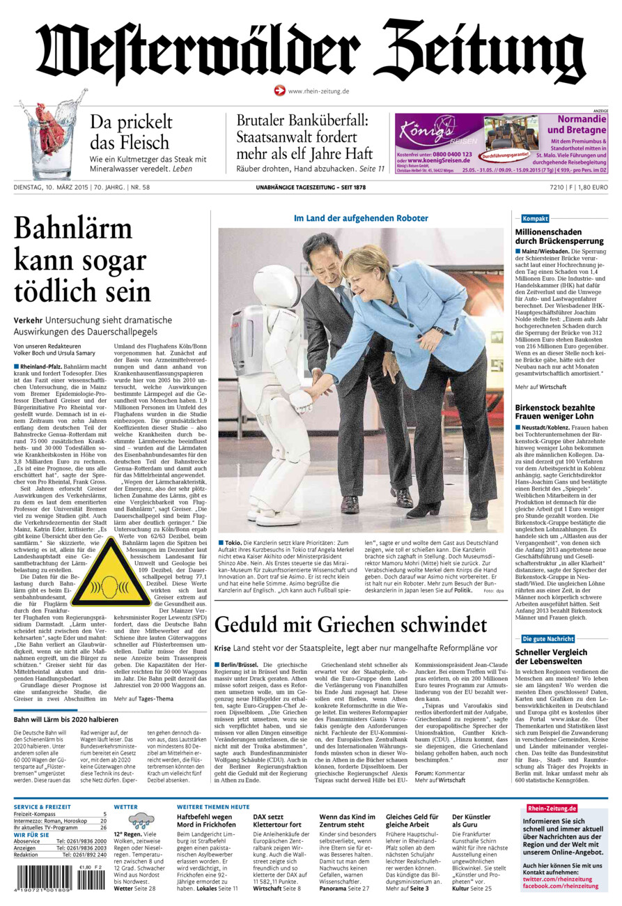 Westerwälder Zeitung vom Dienstag, 10.03.2015